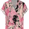 Men DJ Shirts | Sexy Beauty Print Casual Short-Sleeved Shirt Pink