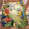 Men HLJ Shorts | Hand-Painted Oil Painting Colorful Parrot Drawstring Beach Shorts Light Yellow