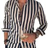 Men DJ Casual Long Sleeve Shirts | Retro And White Striped Casual Long Sleeve Shirt Black