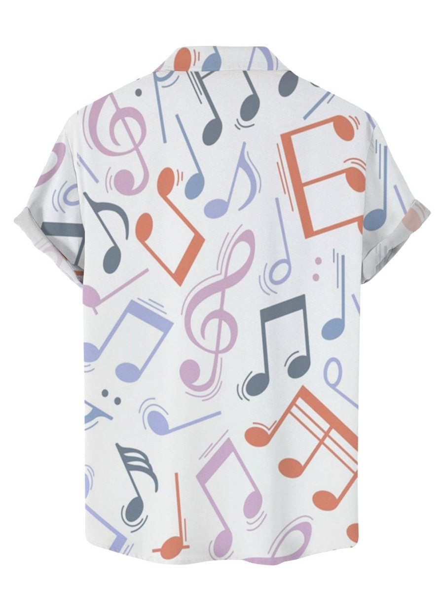 Men QMY Shirts | Refreshing Music Score Printed Short-Sleeved Shirt Photo Color