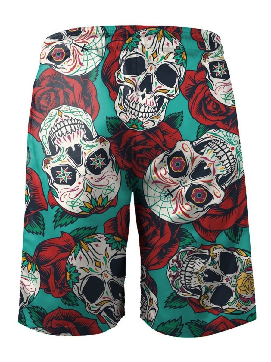 Men HLJ Bottoms | Men'S Mexican Skull Beach Shorts Blue