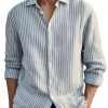 Men QMY Casual Long Sleeve Shirts | Men'S Casual Striped Long Sleeve Shirt Blue