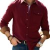 Men TH Casual Shirts | Men'S Casual Solid Color Long Sleeve Shirt Wine Red