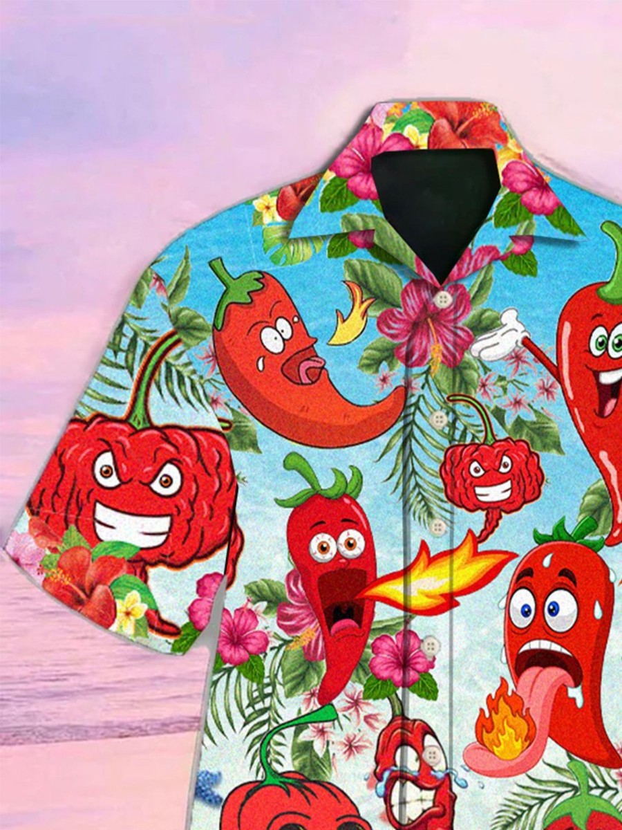 Men HWT Shirts | Fruit Chili Funny Chili Peppers - Hawaiian Shirt Blue