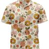 Men DJ Shirts | Vintage Botanical Floral Print Casual Short-Sleeved Shirt Orange