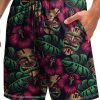 Men HLJ Shorts | Colorful Patterned Beach Shorts With Hawaiian Tiki Mask Black