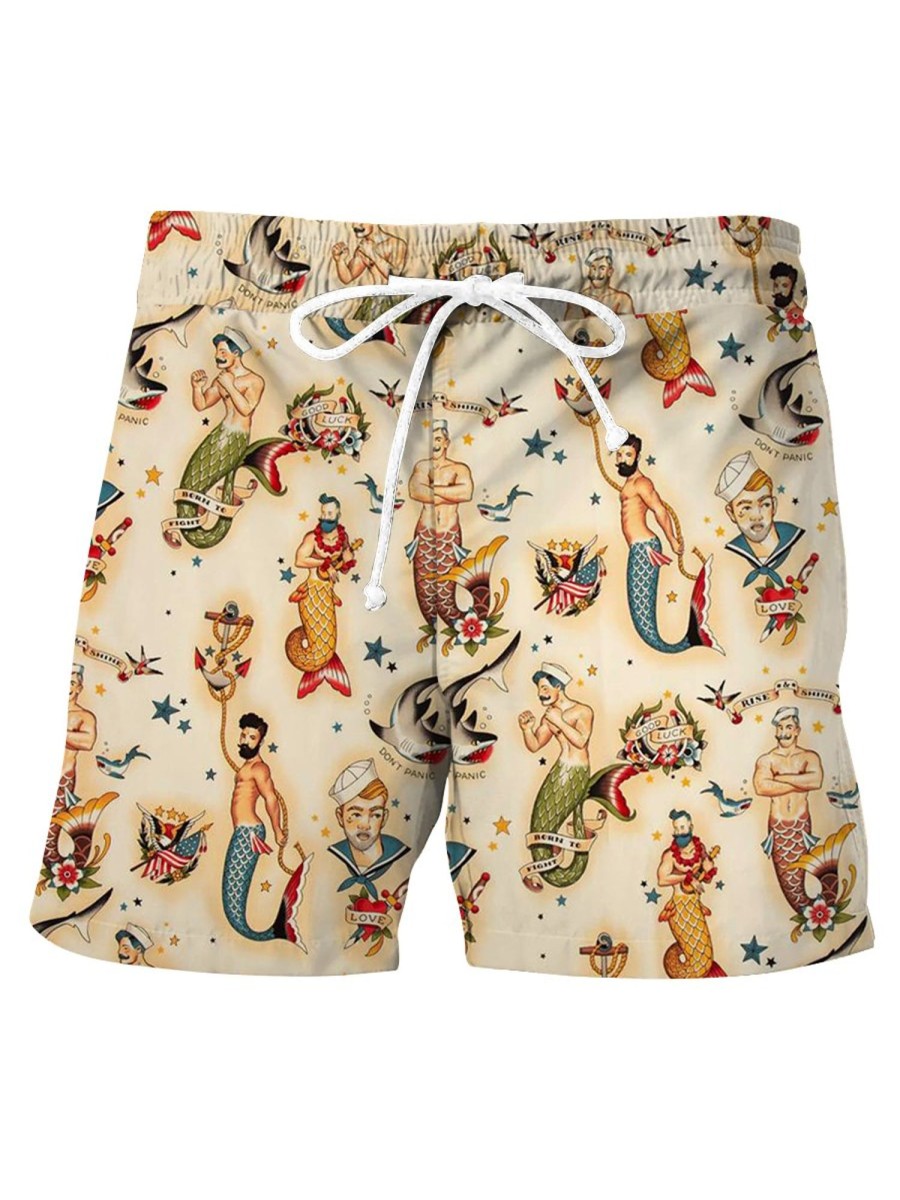 Men HLJ Shorts | Retro Mermaid Breathable Comfortable Beach Shorts