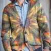 Men DJ Print Cardigan | Colorful Tie-Dye Printed V-Neck Knitted Cardigan Photo Color