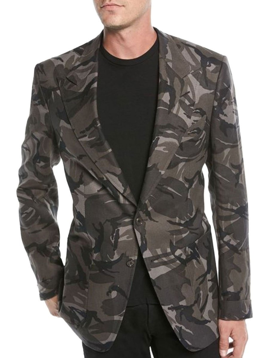 Men BXL Jacket | Men'S Retro Pocket Casual Cotton Twill Camo Blazer Photo Color