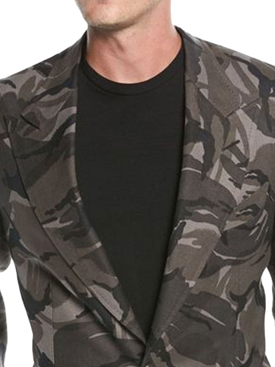 Men BXL Jacket | Men'S Retro Pocket Casual Cotton Twill Camo Blazer Photo Color