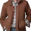 Men DJ Cardigan | Lapel Solid Color Double Pocket Knitted Cardigan Brown