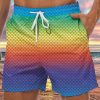 Men DJ Bottoms | Rainbow Fishscale Print Two-Pocket Lace-Up Shorts Photo Color