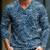 Men BXL Print Sweater | Men'S Wavy Cloud Print Knitted Pullover V-Neck Sweater Blue