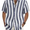 Men DJ Shirts | Men'S Two-Tone Striped Print Casual Short Sleeve Shirt