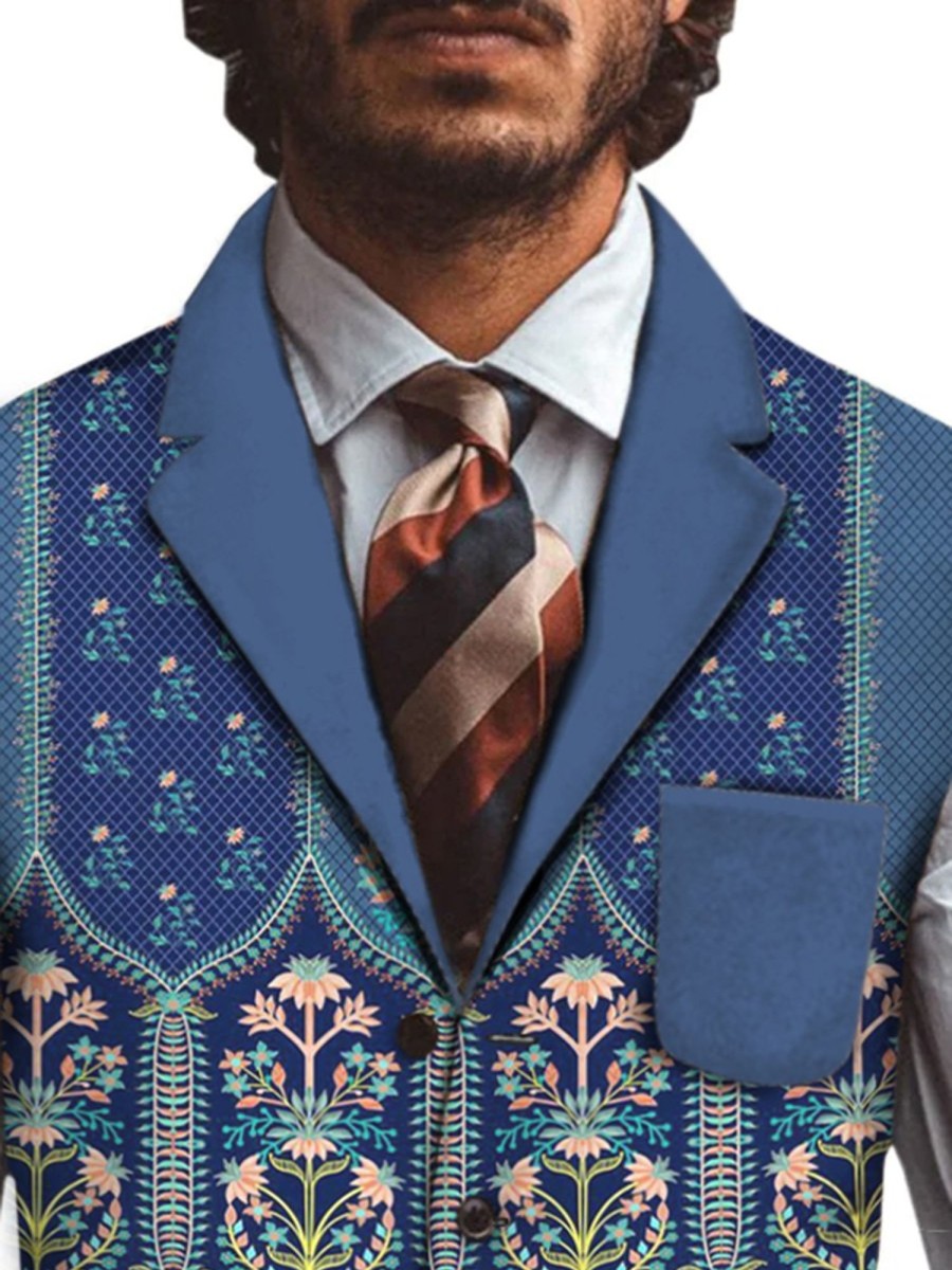 Men QMY Vest | Retro Western Ethnic Print Vest Photo Color