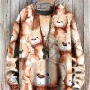 Men DJ Print Sweater | Cute Bear Doll Print Casual Round Neck Knitted Pullover Sweater Khaki