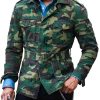 Men DJ Jacket | Fashion Camouflage Pattern Chest Pocket Button Belt Jacket Army Green