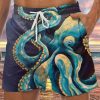 Men HLJ Shorts | Foil-Stamped Octopus-Print Drawstring Board Shorts Dark Blue