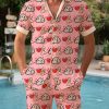 Men BXL Set | Fun Valentine'S Day Hidden Duck Print Casual Short Sleeve Shirt Set Pink