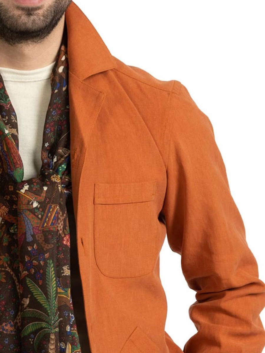 Men TH Jacket | Men'S Stylish Solid Color Lapel Three Pocket Jacket Orange