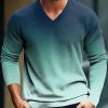 Men DJ Print Sweater | V-Neck Retro Gradient Printed Casual Pullover Knitted Sweater