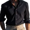 Men TH Casual Long Sleeve Shirts | Men'S Casual Cotton Solid Color Casual Long Sleeve Shirt Black