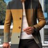 Men DJ Print Jacket | Vintage Color Block Print Pocket Stand Collar Jacket Photo Color