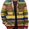 Men DJ Jacket | Retro Rainbow Streak Print Pocket Corduroy Jacket Photo Color