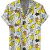 Men HLJ Shirts | Fun Cat Print Casual Short Sleeve Shirt