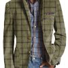 Men DJ Print Jacket | Vintage Plaid Print 3 Pocket Lapel Casual Blazer Army Green