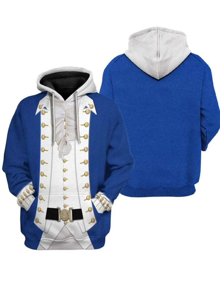 Men DJ T-Shirts | Alexander Hamilton Clothes Printed Casual Hooded Sweatshirts Navy