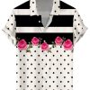 Men DJ Shirts | Rose Geometric Polka Dot Print Casual Short Sleeve Shirt White