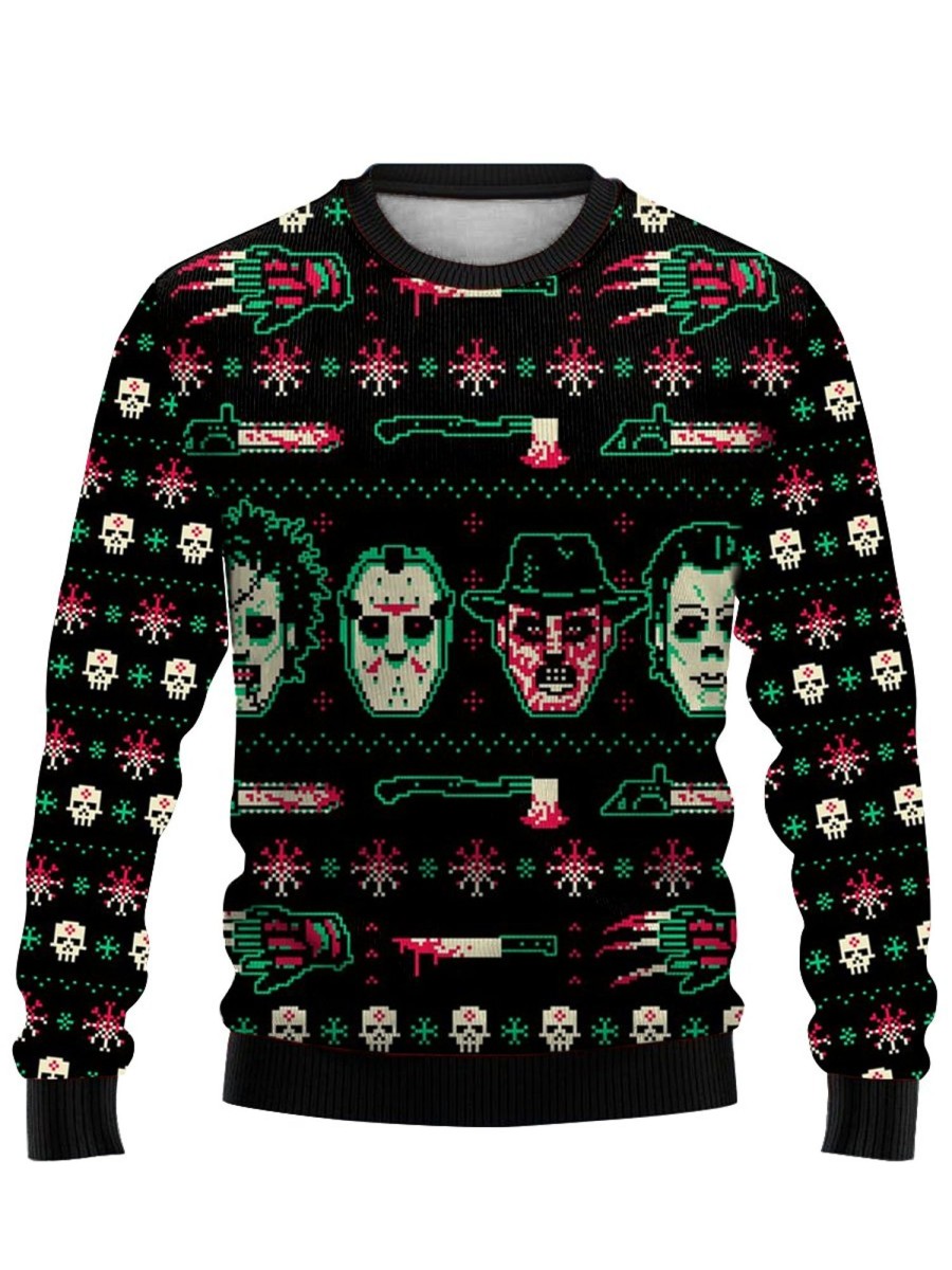 Men DJ T-Shirts | Halloween Print Crew Neck Sweatshirt Black