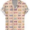 Men DJ Shirts | Creative Multicolor Boobs Print Casual Hawaiian Short Sleeve Shirt Khaki