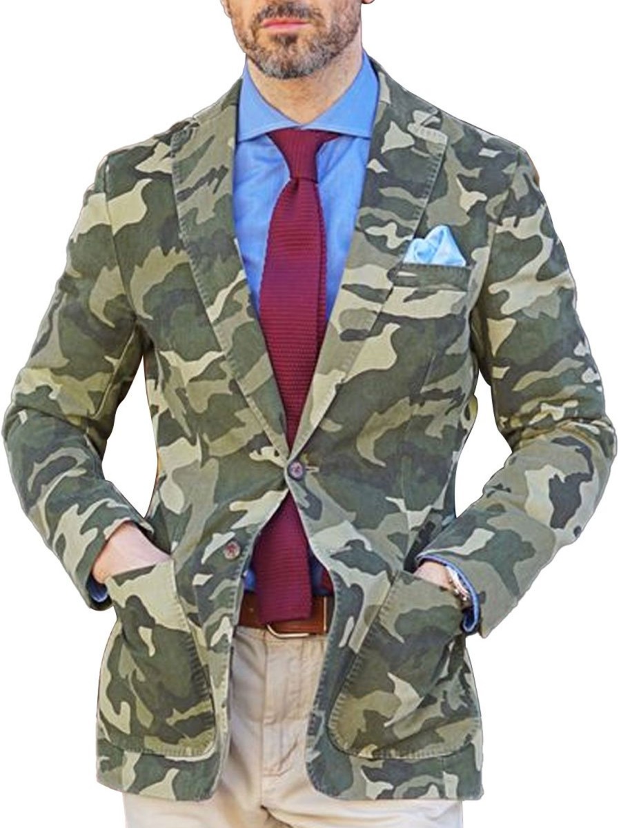 Men BXL Jacket | Men'S Multi-Pocket Cotton Twill Camo Casual Blazer Army Green