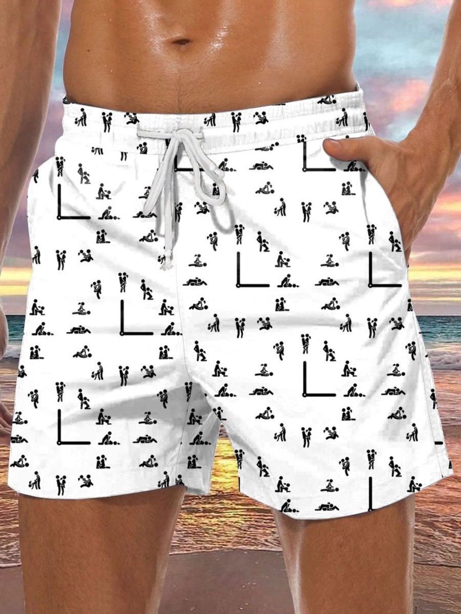 Men BXL Shorts | Fun Duck Clock Print Resort Casual Shorts White