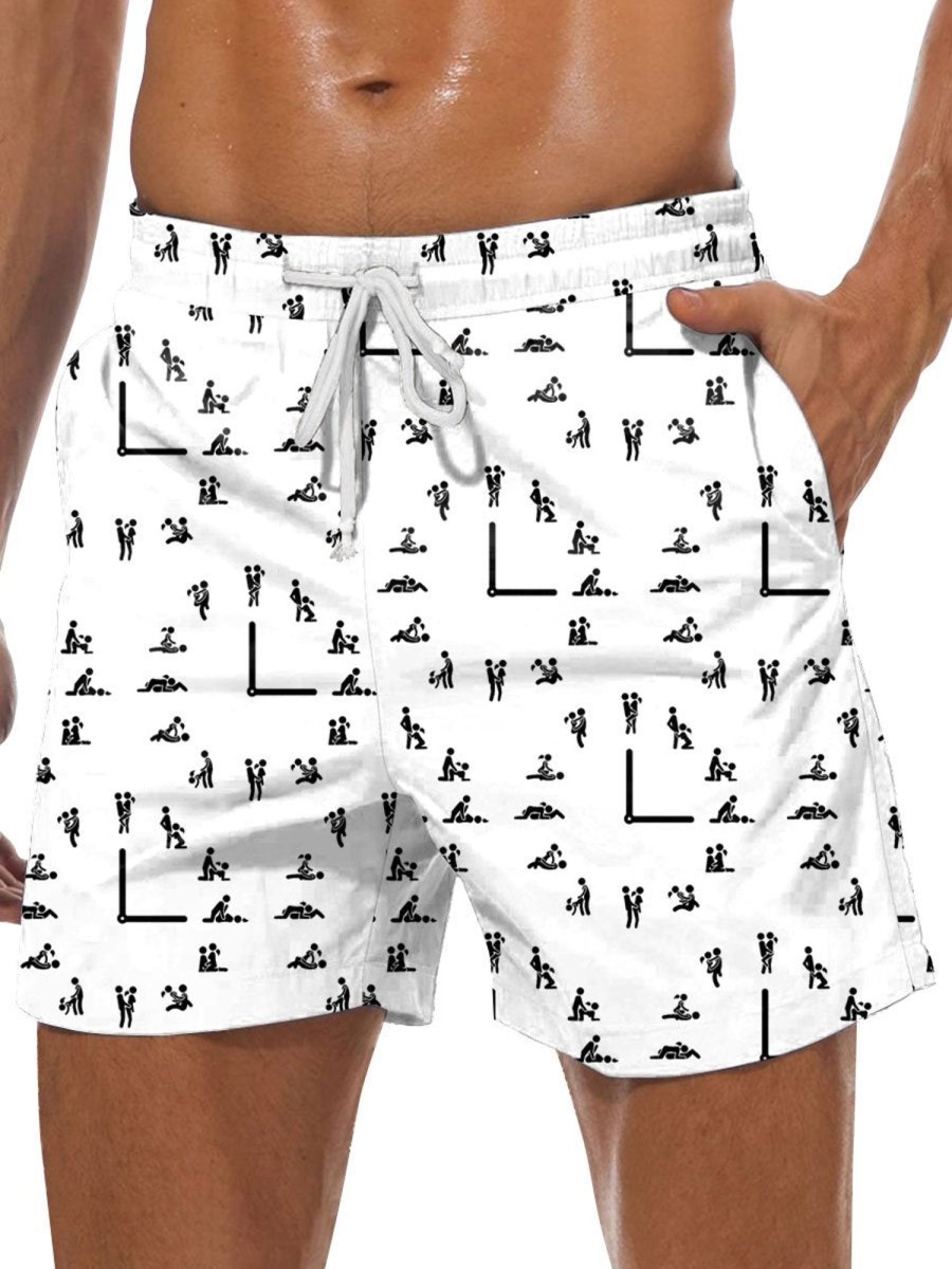 Men BXL Shorts | Fun Duck Clock Print Resort Casual Shorts White