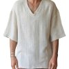 Men DJ Casual Short Sleeve Shirts | V-Neck Solid Color Casual Loose Short-Sleeved Top White