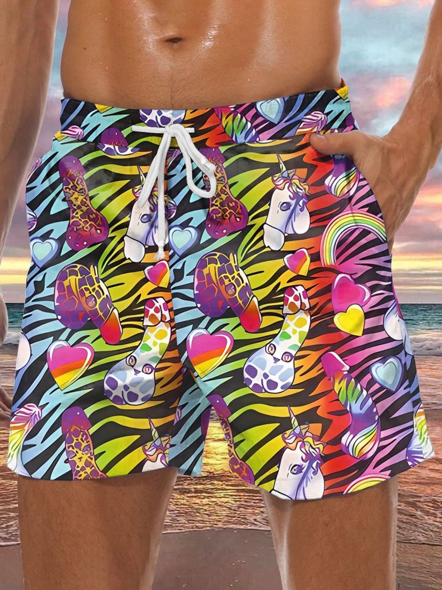 Men LJC Shorts | Zebra Stick Figure Print Track Shorts Photo Color