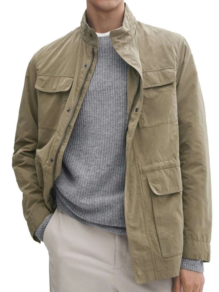 Men BXL Jacket | Vintage Solid Color Cotton Multi-Pocket Waist Drawstring Casual Jacket Khaki