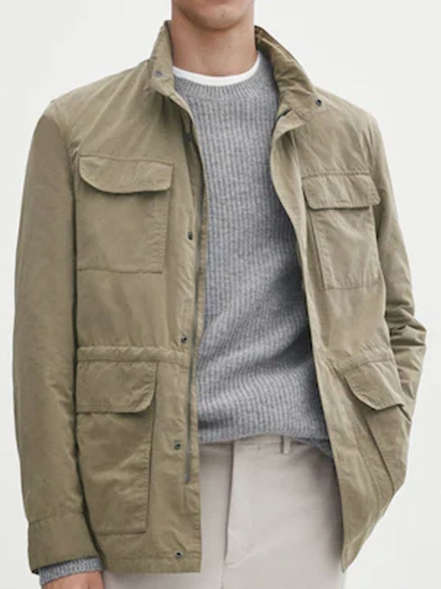 Men BXL Jacket | Vintage Solid Color Cotton Multi-Pocket Waist Drawstring Casual Jacket Khaki