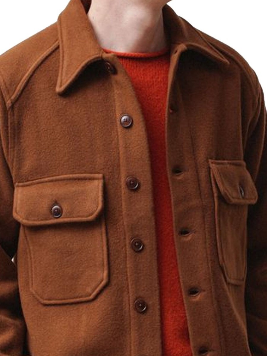 Men DJ Jacket | Solid Color Lapel Double Pocket Casual Woolen Jacket Brick Red