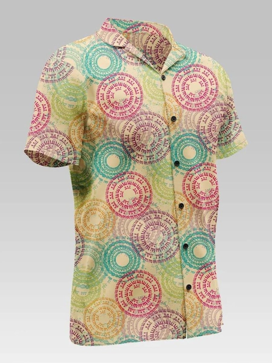 Men DJ Shirts | Vintage Printed Casual Short Sleeve Shirt Photo Color