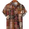 Men HLJ Shirts | Men'S Hawaiian Style Tribal Pattern Short Sleeve Shirt Maroon