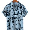 Men HLJ Shirts | Men'S Hawaiian Fun Animal Print Short Sleeve Shirt Blue