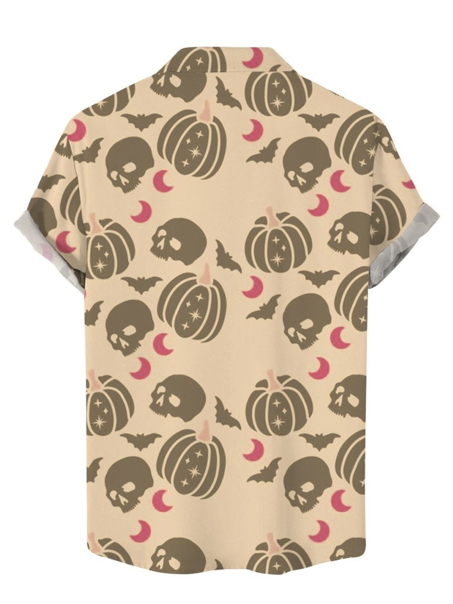 Men DJ Shirts | Happy Halloween Cocks Print Casual Short-Sleeved Shirt