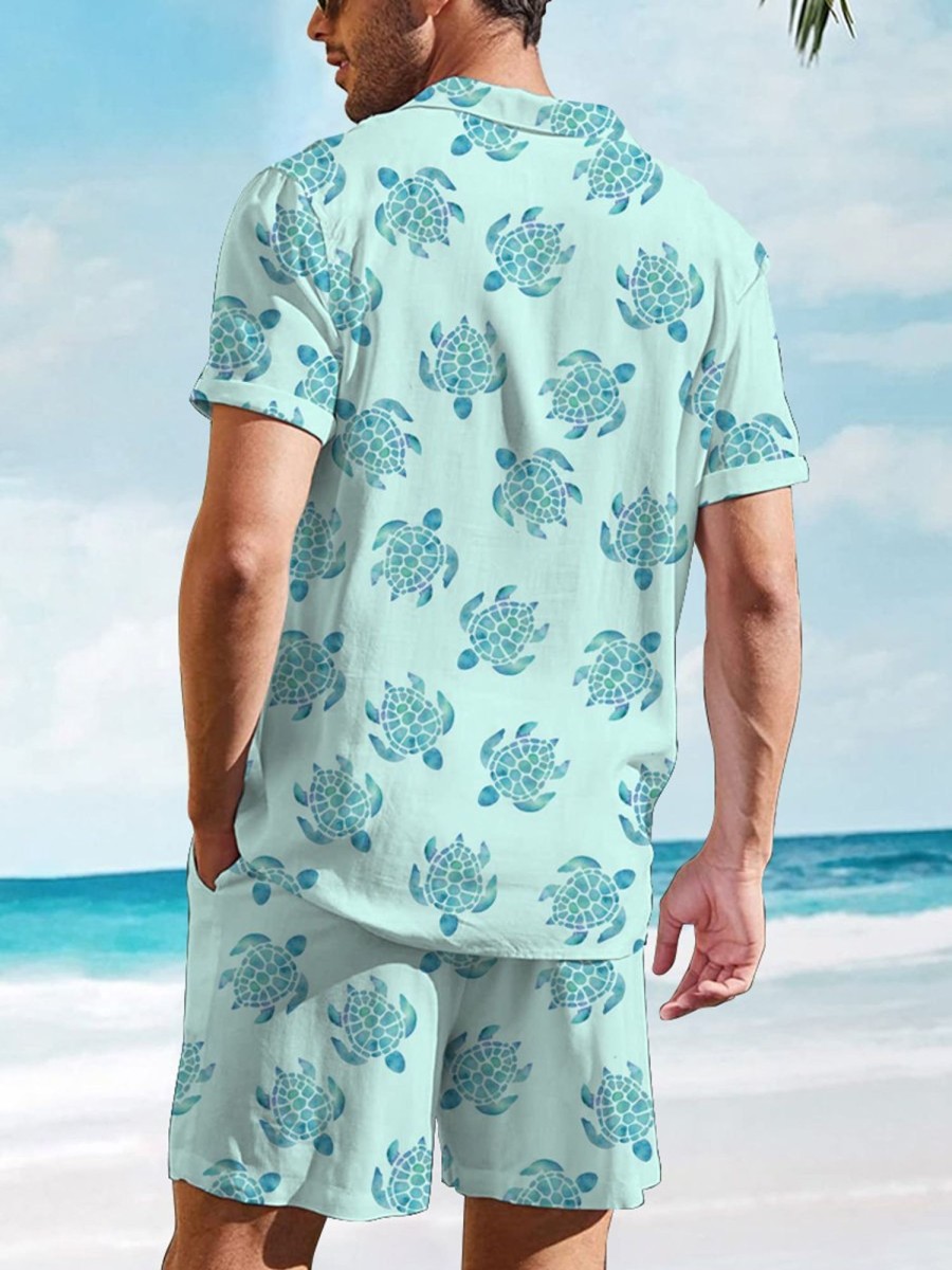 Men HLJ Set | Sea Turtle Breathable Comfort Hawaiian Set Light Blue