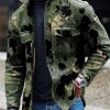 Men DJ Print Jacket | Vintage Graffiti Print Corduroy Double Pocket Lapel Jacket Army Green