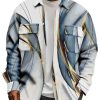 Men BXL Print Jacket | Men'S Casual Foil Stamped Marble Print Double Pocket Corduroy Jacket 60064942Xl Blue