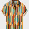 Men HLJ Shirts | Vintage Color Block Popsicle Stick Short Sleeve Shirt Orange